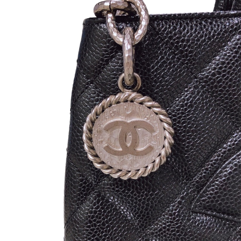 シャネル CHANEL 復刻トート A01804 6番台 ブラック シルバー金具 キャビアスキン レディース ハンドバッグ