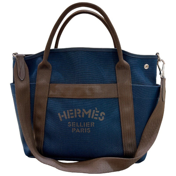 エルメス HERMES サックドパンサージュ D刻印 ネイビー・SV金具 トワルアッシュ レディース ハンドバッグ