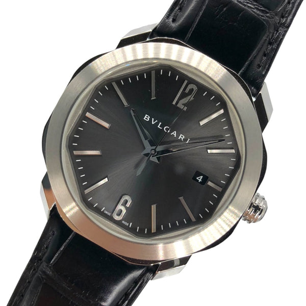 ブルガリ BVLGARI オクト ローマ 102855 グレー SS/レザーベルト メンズ 腕時計