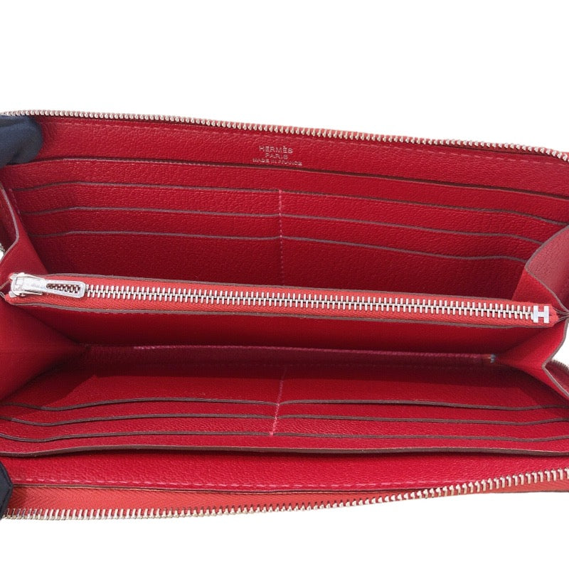 エルメス HERMES エヴリンロングジップ □P刻(2012年製) ルージュカザック シルバー金具 シェーブル レディース 長財布