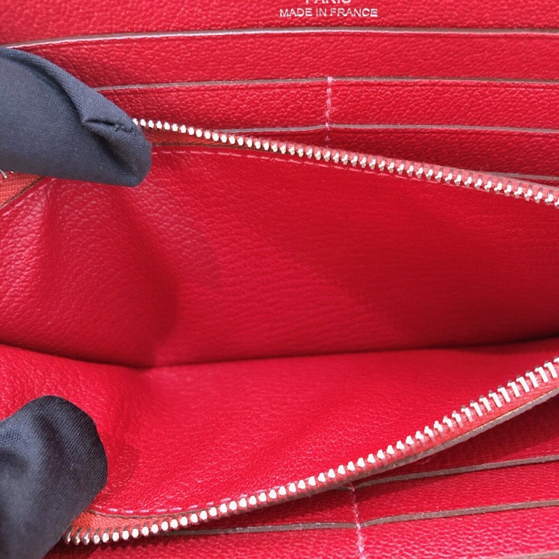 エルメス HERMES エヴリンロングジップ □P刻(2012年製) ルージュカザック シルバー金具 シェーブル レディース 長財布