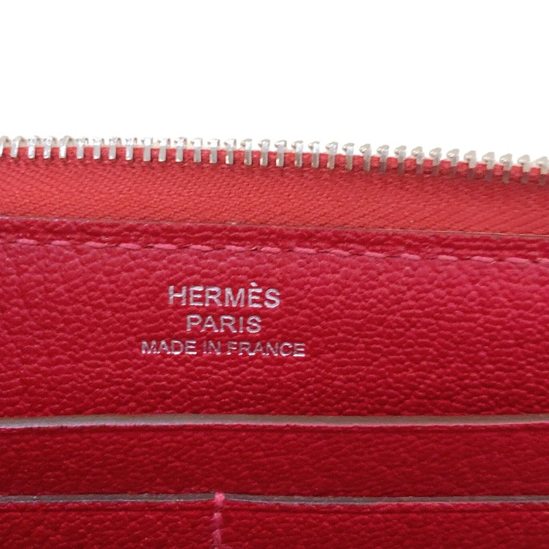 エルメス HERMES エヴリンロングジップ □P刻(2012年製) ルージュカザック シルバー金具 シェーブル レディース 長財布