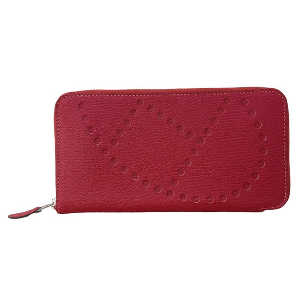エルメス HERMES エヴリンロングジップ □P刻(2012年製) ルージュカザック シルバー金具 シェーブル レディース 長財布