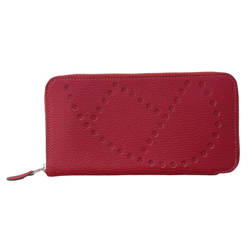 エルメス HERMES エヴリンロングジップ □P刻(2012年製) ルージュカザック シルバー金具 シェーブル レディース 長財布