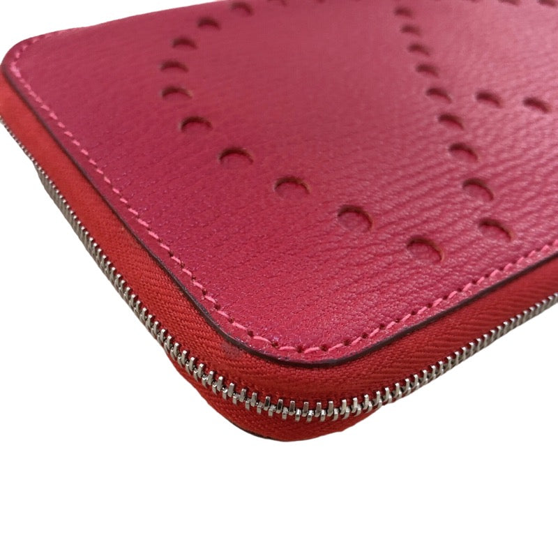 エルメス HERMES エヴリンロングジップ □P刻(2012年製) ルージュカザック シルバー金具 シェーブル レディース 長財布