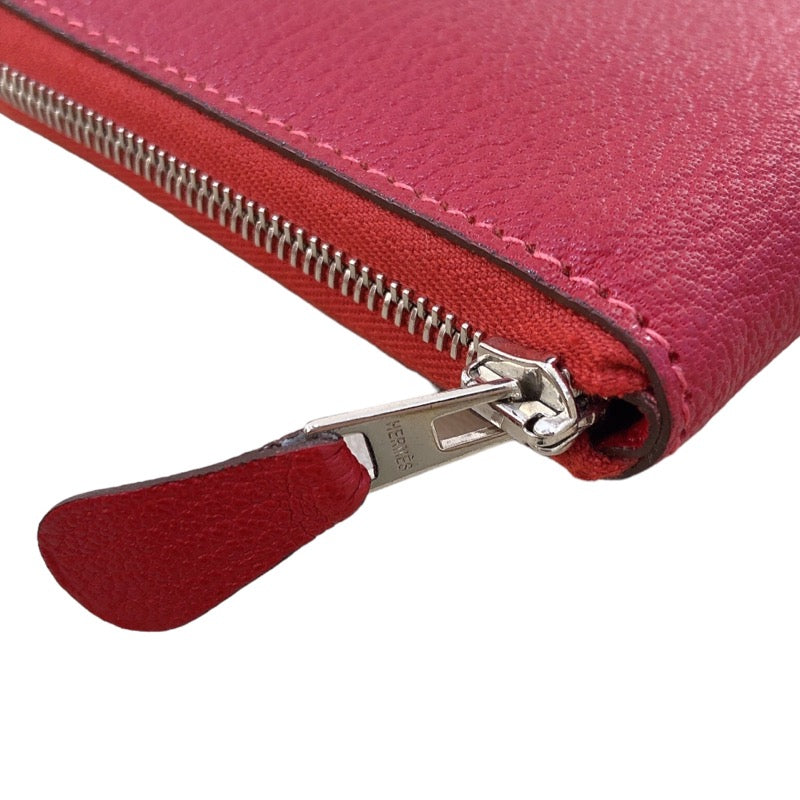 エルメス HERMES エヴリンロングジップ □P刻(2012年製) ルージュカザック シルバー金具 シェーブル レディース 長財布