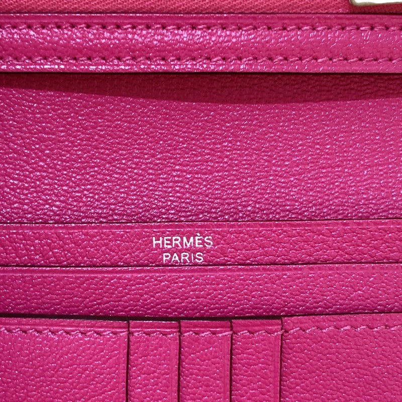 エルメス HERMES ベアンコンパクト Y刻 フューシャピンク オーストリッチ レディース 二つ折り財布