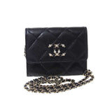 シャネル CHANEL マトラッセ ミニ チェーンウォレット フェイクパール ブラック キャビアスキン レディース ショルダーバッグ
