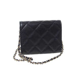 シャネル CHANEL マトラッセ ミニ チェーンウォレット フェイクパール ブラック キャビアスキン レディース ショルダーバッグ