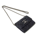 シャネル CHANEL マトラッセ ミニ チェーンウォレット フェイクパール ブラック キャビアスキン レディース ショルダーバッグ