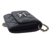 シャネル CHANEL マトラッセ ミニ チェーンウォレット フェイクパール ブラック キャビアスキン レディース ショルダーバッグ