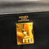 エルメス HERMES ケリー32 内縫い 〇Z刻 ネイビー　ゴールド金具 ボックスカーフ レディース ハンドバッグ