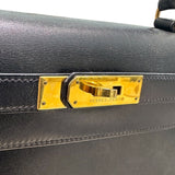 エルメス HERMES ケリー28 外縫い 〇X刻印 ブラック/GD金具 ボックスカーフ レディース ハンドバッグ