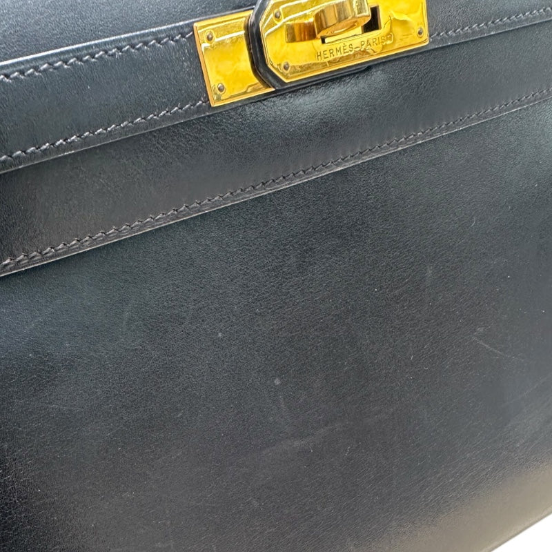 エルメス HERMES ケリー28 外縫い 〇X刻印 ブラック/GD金具 ボックスカーフ レディース ハンドバッグ