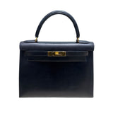 エルメス HERMES ケリー28 外縫い 〇X刻印 ブラック/GD金具 ボックスカーフ レディース ハンドバッグ