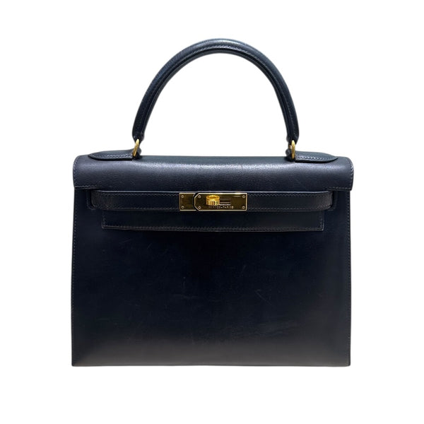 エルメス HERMES ケリー28 外縫い 〇X刻印 ブラック/GD金具 ボックスカーフ レディース ハンドバッグ