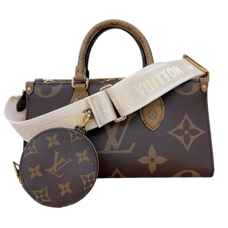 ルイ・ヴィトン LOUIS VUITTON オンザゴーEW M46653 ブラウン　ゴールド金具 モノグラムジャイアントリバース レディース ショルダーバッグ