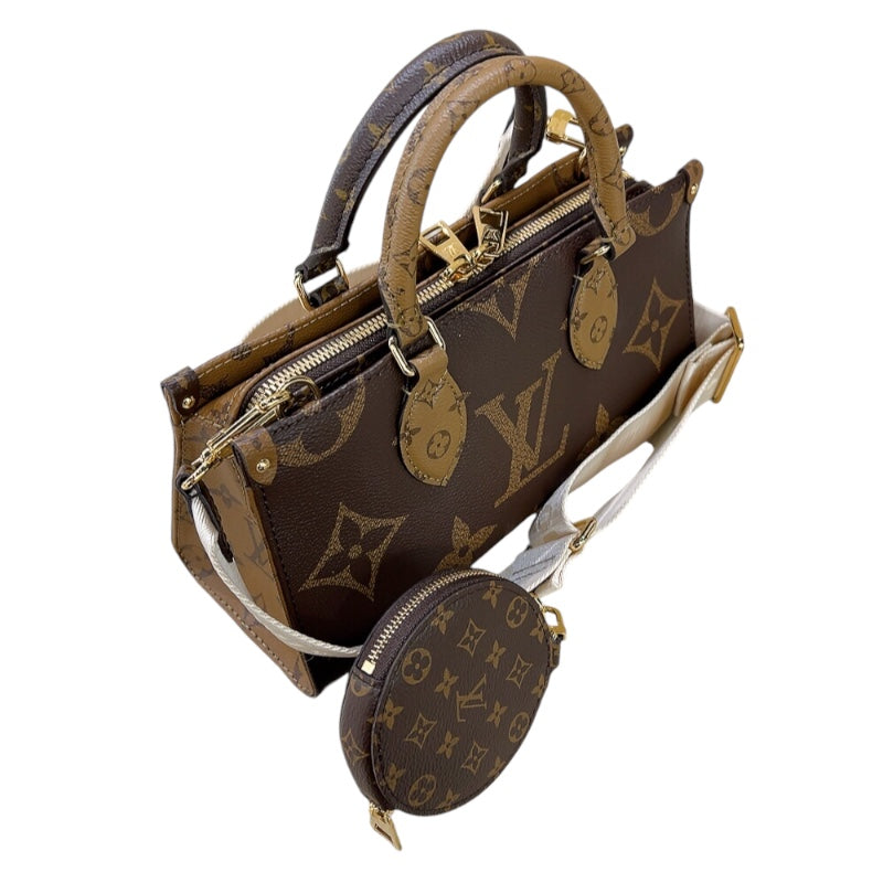 ルイ・ヴィトン LOUIS VUITTON オンザゴーEW M46653 ブラウン　ゴールド金具 モノグラムジャイアントリバース レディース ショルダーバッグ