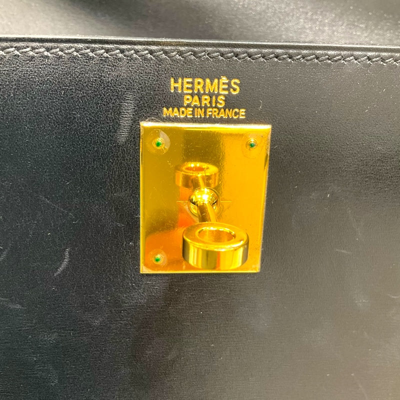 エルメス HERMES ケリー32 外縫い □E ブラック ボックスカーフ レディース ハンドバッグ