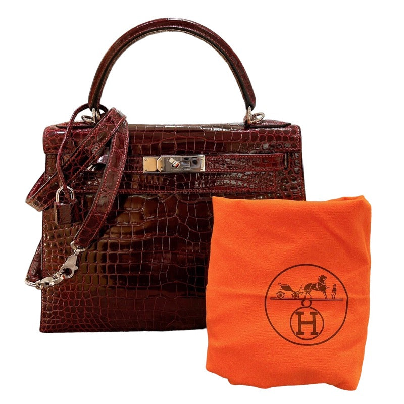 エルメス HERMES ケリー28 □H刻印 ブルゴージュ・シルバー金具 ポロサス レディース ハンドバッグ