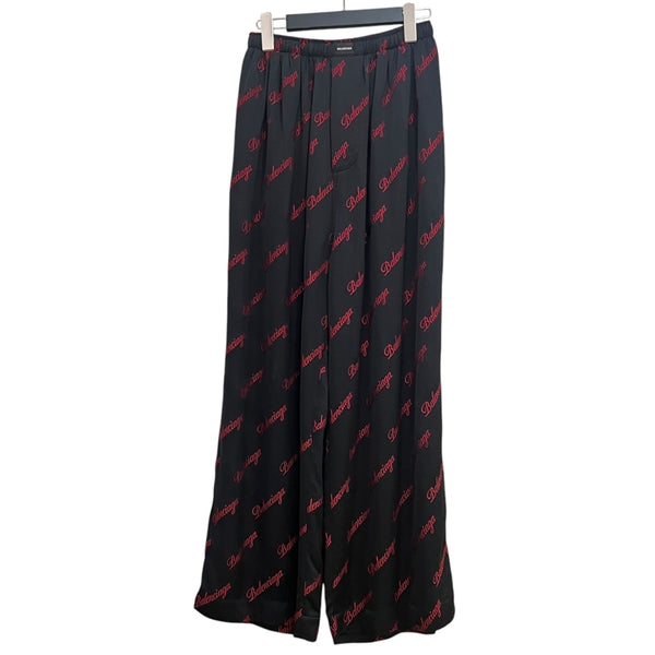 バレンシアガ BALENCIAGA ロゴ総柄 ロングパンツ 659026 36 ブラック×レッド レーヨン/ポリエステル ユニセックス パンツ