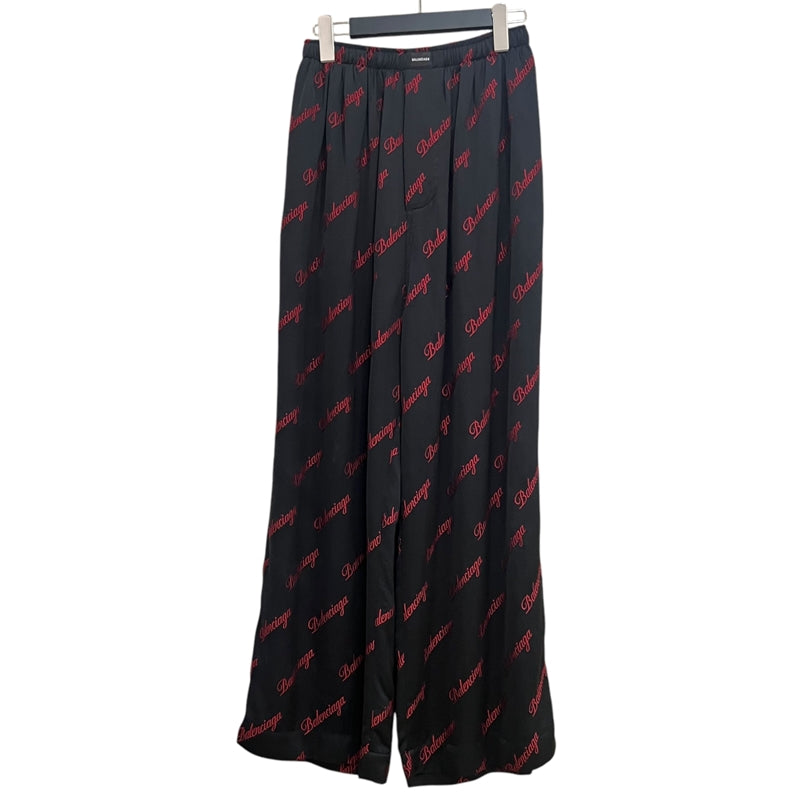 バレンシアガ BALENCIAGA ロゴ総柄 ロングパンツ 659026 36 ブラック×レッド レーヨン/ポリエステル ユニセックス パンツ