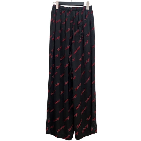 バレンシアガ BALENCIAGA ロゴ総柄 ロングパンツ 659026 36 ブラック×レッド レーヨン/ポリエステル ユニセックス パンツ
