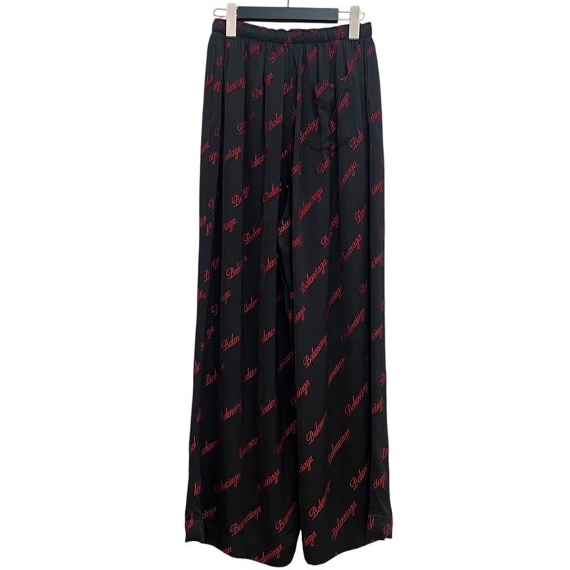 バレンシアガ BALENCIAGA ロゴ総柄 ロングパンツ 659026 36 ブラック×レッド レーヨン/ポリエステル ユニセックス パンツ