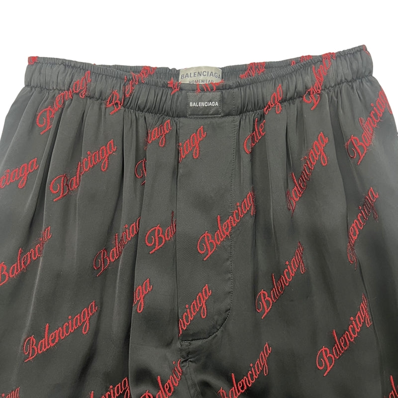 バレンシアガ BALENCIAGA ロゴ総柄 ロングパンツ 659026 36 ブラック×レッド レーヨン/ポリエステル ユニセックス パンツ