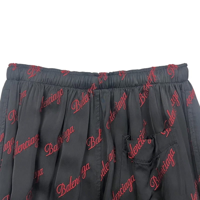 バレンシアガ BALENCIAGA ロゴ総柄 ロングパンツ 659026 36 ブラック×レッド レーヨン/ポリエステル ユニセックス パンツ