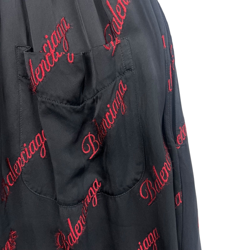 バレンシアガ BALENCIAGA ロゴ総柄 ロングパンツ 659026 36 ブラック×レッド レーヨン/ポリエステル ユニセックス パンツ