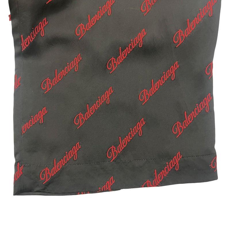 バレンシアガ BALENCIAGA ロゴ総柄 ロングパンツ 659026 36 ブラック×レッド レーヨン/ポリエステル ユニセックス パンツ