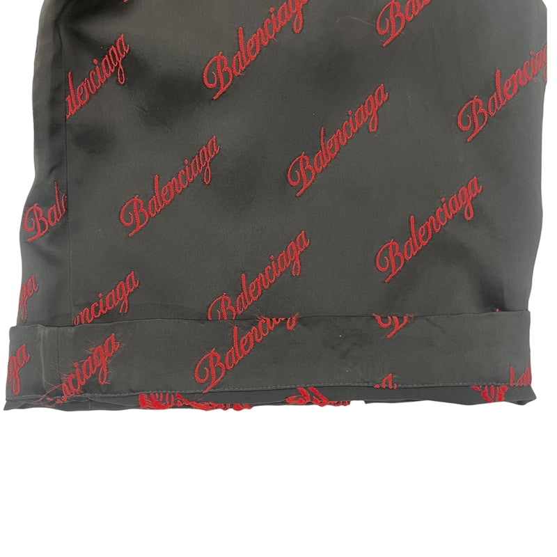 バレンシアガ BALENCIAGA ロゴ総柄 ロングパンツ 659026 36 ブラック×レッド レーヨン/ポリエステル ユニセックス パンツ