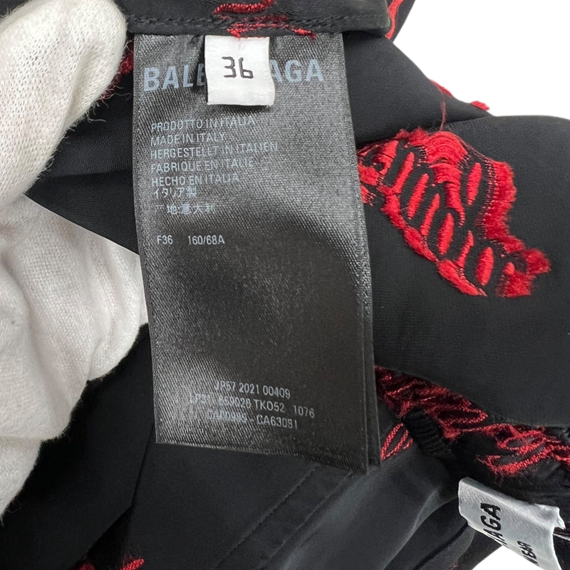 バレンシアガ BALENCIAGA ロゴ総柄 ロングパンツ 659026 36 ブラック×レッド レーヨン/ポリエステル ユニセックス パンツ