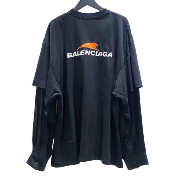 バレンシアガ BALENCIAGA レイヤードデザインシャツ 681042 ブラック コットン メンズ 長袖Ｔシャツ