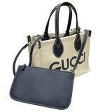 グッチ GUCCI GUCCI プリント ミニトートバッグ  772144 ベージュ×ネイビー キャンバス/レザー レディース ハンドバッグ