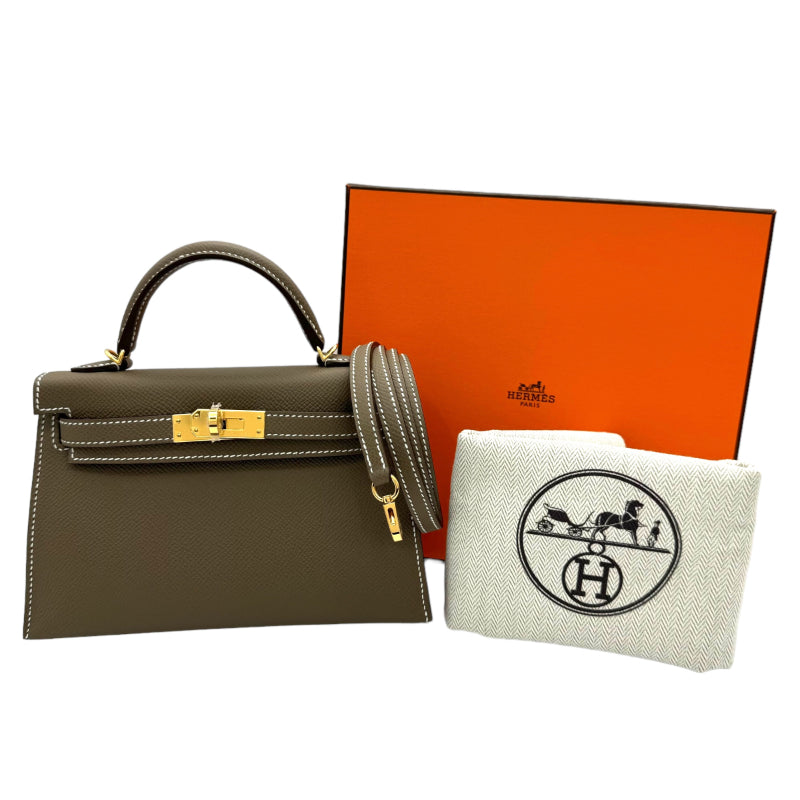 エルメス HERMES ミニケリー2 B刻印 エトゥープ ゴールド金具 ヴォーエプソン レディース ショルダーバッグ