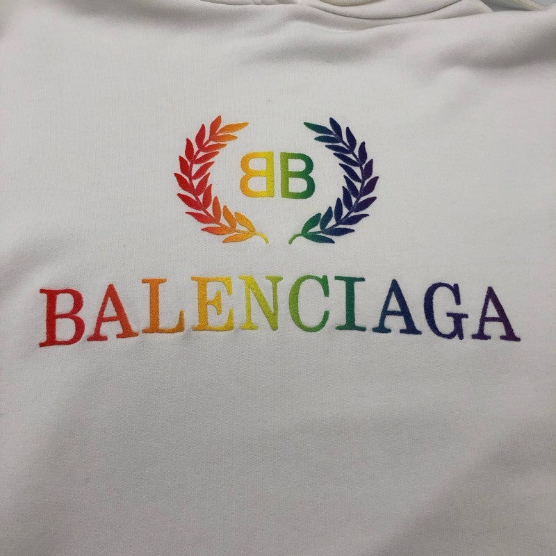 バレンシアガ BALENCIAGA レインボー刺繍ロゴパーカー ホワイト