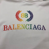 バレンシアガ BALENCIAGA レインボー刺繍ロゴパーカー ホワイト コットン メンズ パーカー