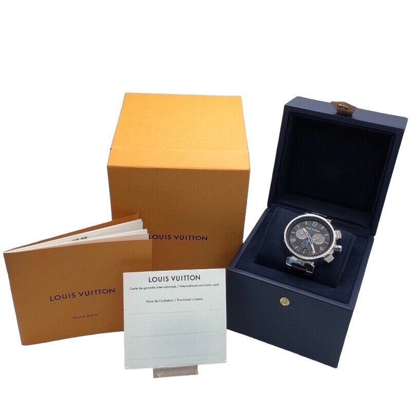 ルイ・ヴィトン LOUIS VUITTON タンブール ダミエグラフィット クロノグラフ QA094Z グレー SS/革ベルト（社外品） クオーツ メンズ 腕時計