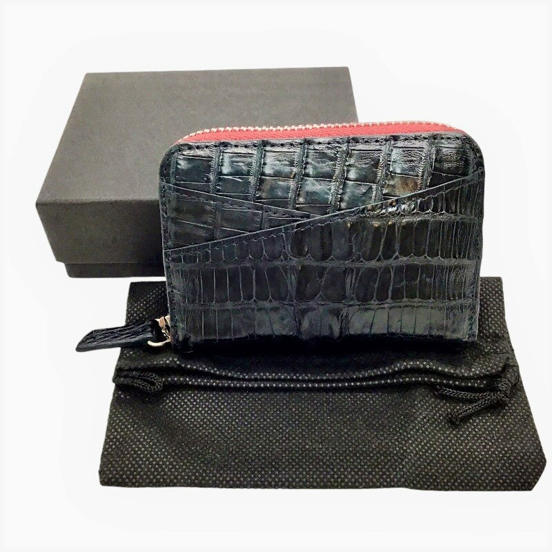 アザーブランド other brand クロコダイル ラウンドファスナー カードケース  黒紺×SV金具 レザー ユニセックス カードケース