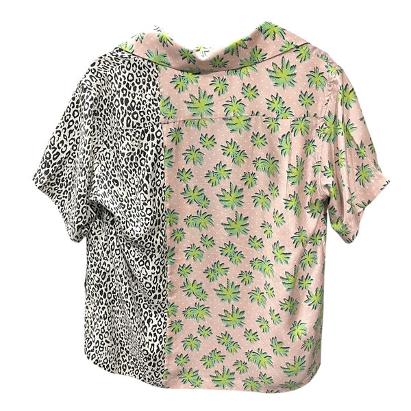 アザーブランド other brand AMIRI レオパード切替総柄オープンカラーシャツ ピンク シルク レディース 半袖シャツ