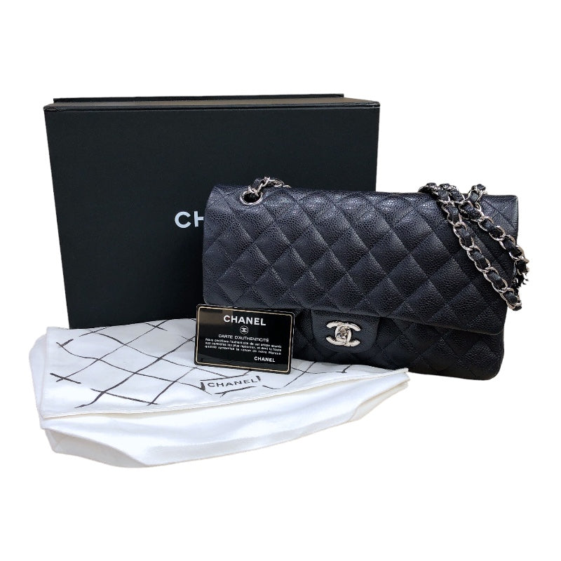 シャネル CHANEL マトラッセ25 A01112 18番台 ネイビー シルバー金具 キャビアスキン レディース ショルダーバッグ