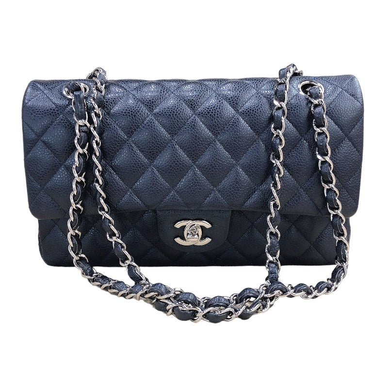 シャネル CHANEL マトラッセ25 A01112 18番台 ネイビー シルバー金具 キャビアスキン レディース ショルダーバッグ