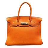 エルメス HERMES バーキン30 □G刻印 オレンジ　シルバー金具 フィヨルド レディース ハンドバッグ【中古】