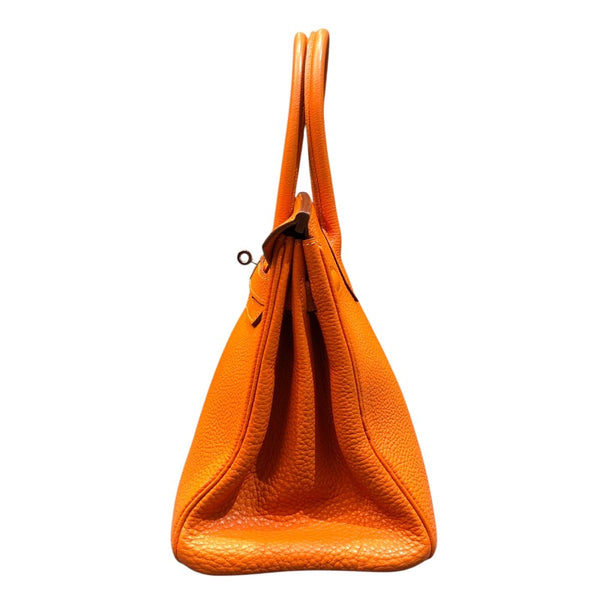 エルメス HERMES バーキン30 □G刻印 オレンジ　シルバー金具 フィヨルド レディース ハンドバッグ【中古】