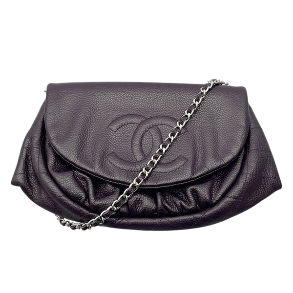 シャネル CHANEL ハーフムーン チェーンウォレット A40033 パープル×シルバー金具 キャビアスキン レディース ウォレットチェーン