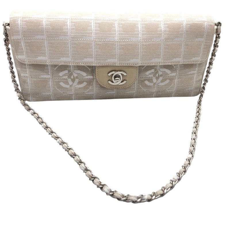 シャネル CHANEL ニュートラベルラインチョコバーショルダー A15316 ベージュ　シルバー金具 ナイロンジャガード レディース ショルダーバッグ