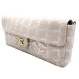 シャネル CHANEL ニュートラベルラインチョコバーショルダー A15316 ベージュ　シルバー金具 ナイロンジャガード レディース ショルダーバッグ