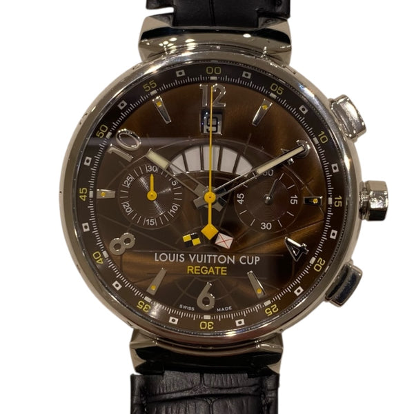 ルイ・ヴィトン LOUIS VUITTON タンブール ルイヴィトンカップ レガッタ フライバック クロノグラフ Q1021 ブラウン SS メンズ 腕時計
